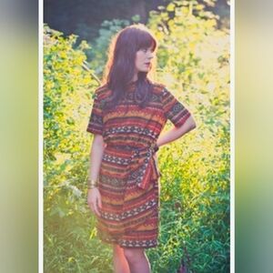 Vtg Prophecy by Sag Harbor Southwestern Coastal Cowgirl Boho Aztec Dress Size L